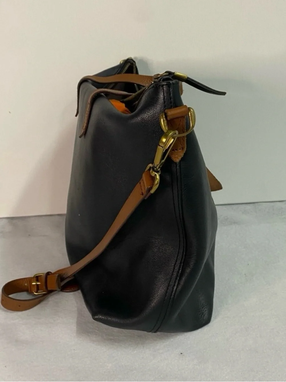 Madewell Black Tote with Brown Leather Straps